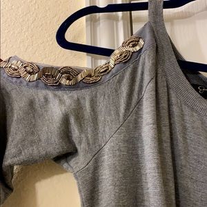 Open shoulder beaded top